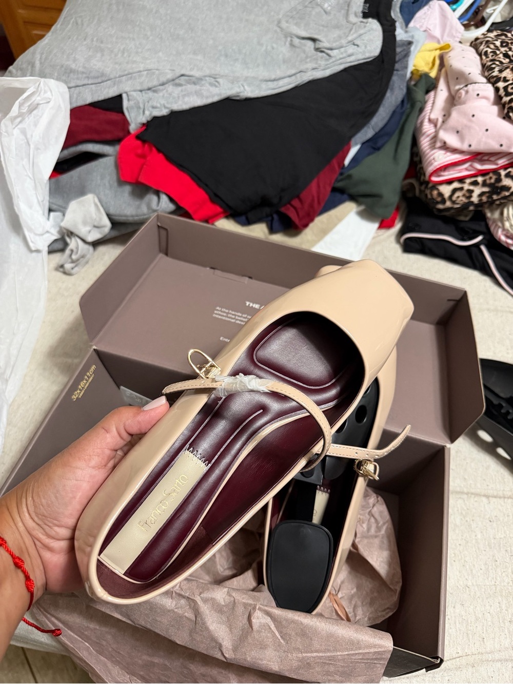 Franco Sarto Tinsley Mary Jane Flats square toe. Beige with Burgundy Insole